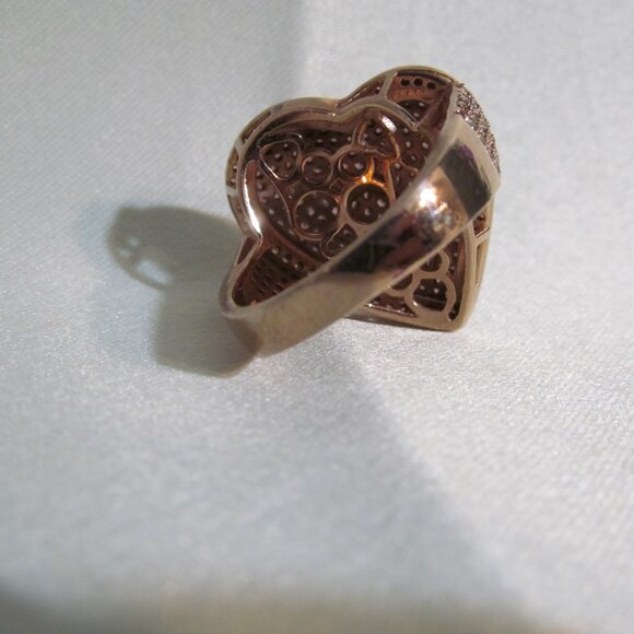 Bella Luce Mocha & Champagne Diamond Simulant Rose Gold Plated 925 Heart Ring 10 - Picture 12 of 15